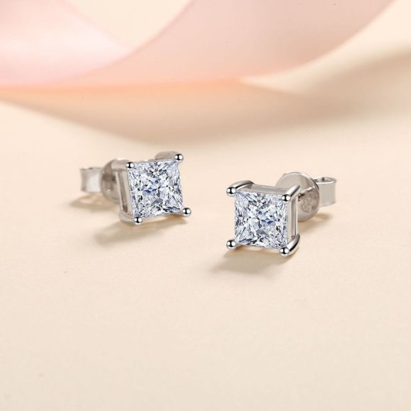 Certified 4ct. t.w. Diamond Moissanite Princess Cut Stud Earrings NEW - Picture 10 of 13